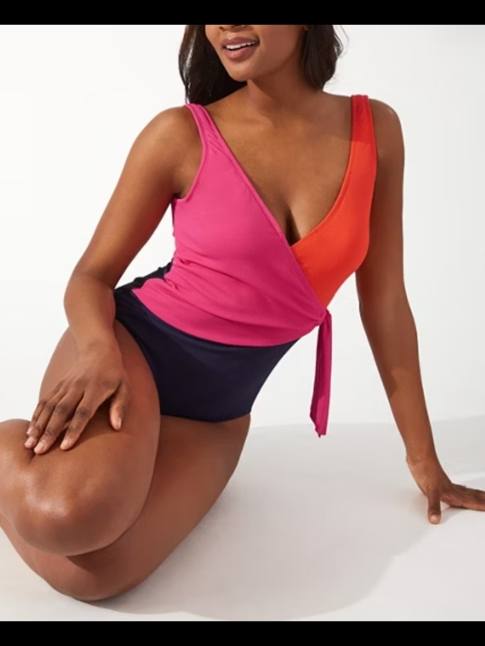 Tommy Bahama Pink and Orange Colorblock Wrap One-Piece Swimsuit